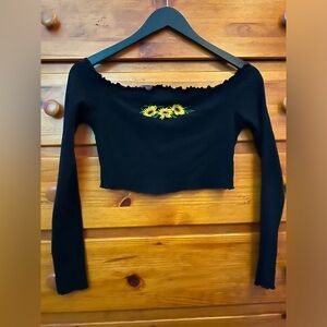 Black Long Sleeved Sunflower Top